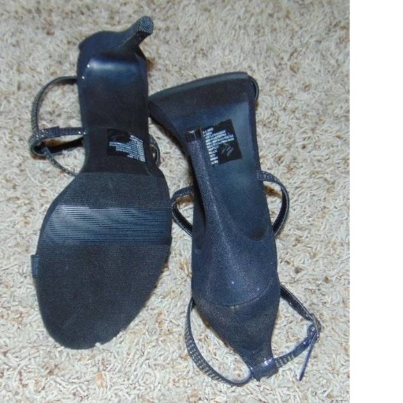 Womens Suede Pumps Candies Black Rhinestone 9 High Heels Ankle Strap Padded - Picture 8 of 8